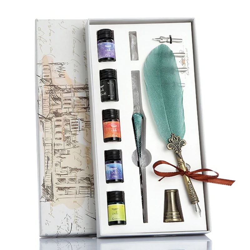 1 Set Colorful Glass Pen Ink Star Dip Water Crystal Feather Suit Gradient School Student Supplies Stationery |