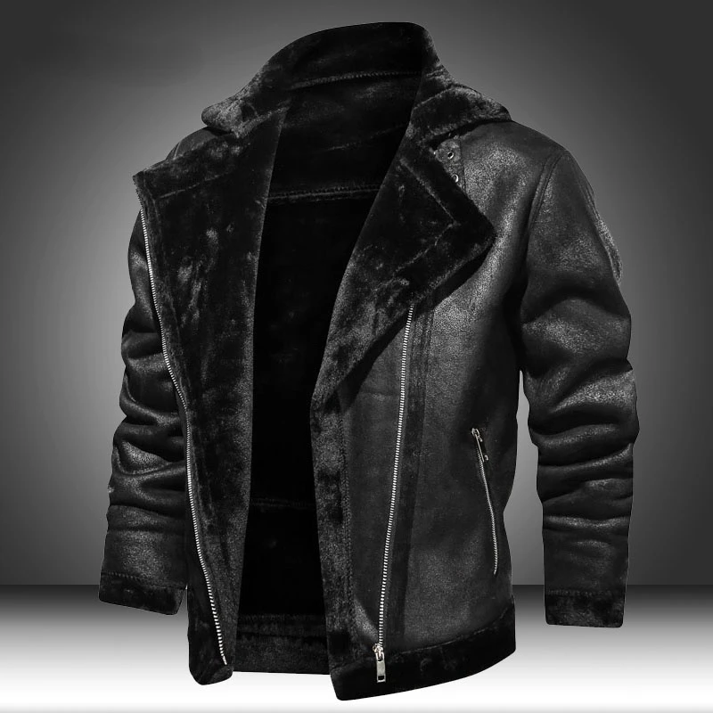 

Homme PU 2021 New Winter Motorcycle Jacket Motorcycle Leather Jacket Warm Plus Velvet Thick Retro Vintage Leisure Mens Leather