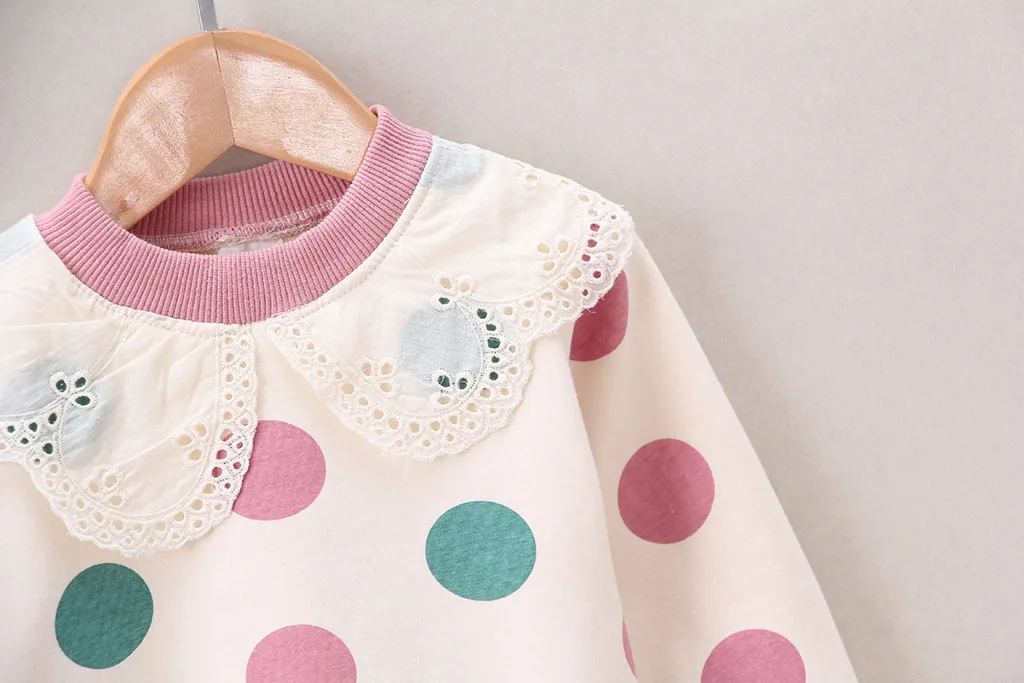 Toddler Baby Kids Girls Ruffles Dot Print Pullover Tops T-shirt Casual Clothes Children's Sweater Hoodie Autumn Winter