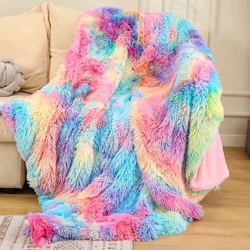 

Shaggy Throw Blanket Soft Long Plush Rainbow Throw Bed Cover Blanket Coral Fluffy Faux Fur Bedspread Blankets For Bed Couch Sofa