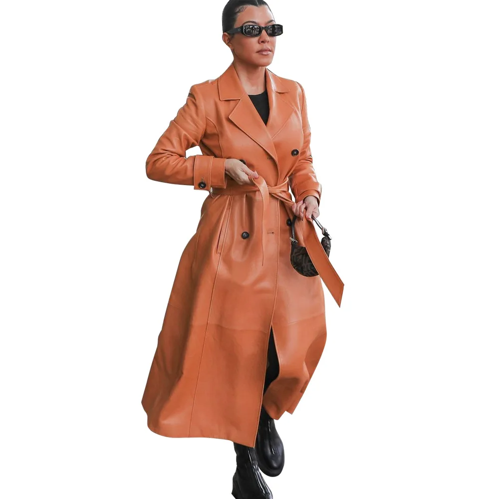 Тренчкот женский из искусственной кожи уличная одежда Длинное свободное