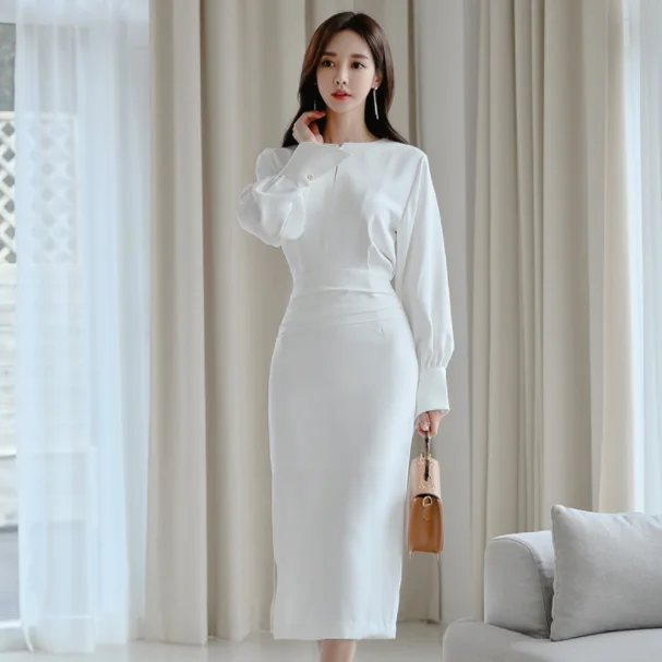 Женское модельное платье с длинным рукавом Элегантное повседневное офисное