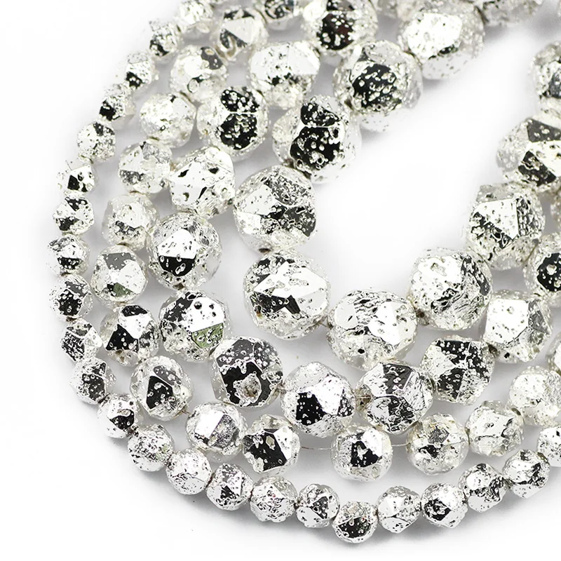 Серебра белого золота Volcanics камень из натуральной лавы Граненые Круглые