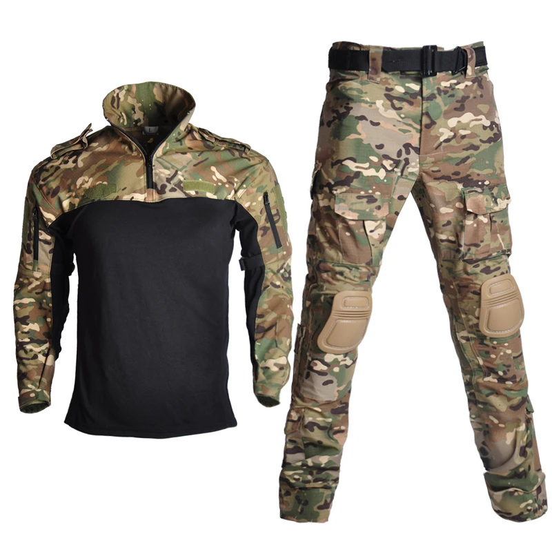 Military Uniform Tactical Suits Camouflage Hunting Clothes Hiking Paintball Airsoft Sniper Combat Shirt + Pants with Knee Pads