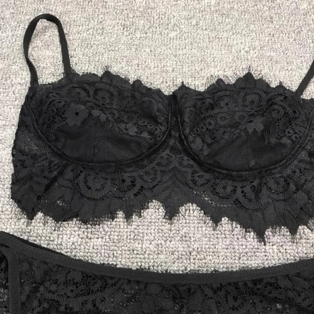 3-Pcs Для женщин кружева из ацетатного волокна, юбка-брюки, пикантное белье с бретельками бюстгальтер и трусики Комплект подвязок нижнее белье для женщин, женская обувь