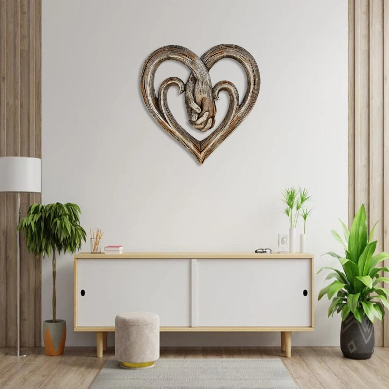 

Heart Holding Hands Wall Decor Decorative Art Sculpture Wood Finish Forever Love Ornaments HVR88