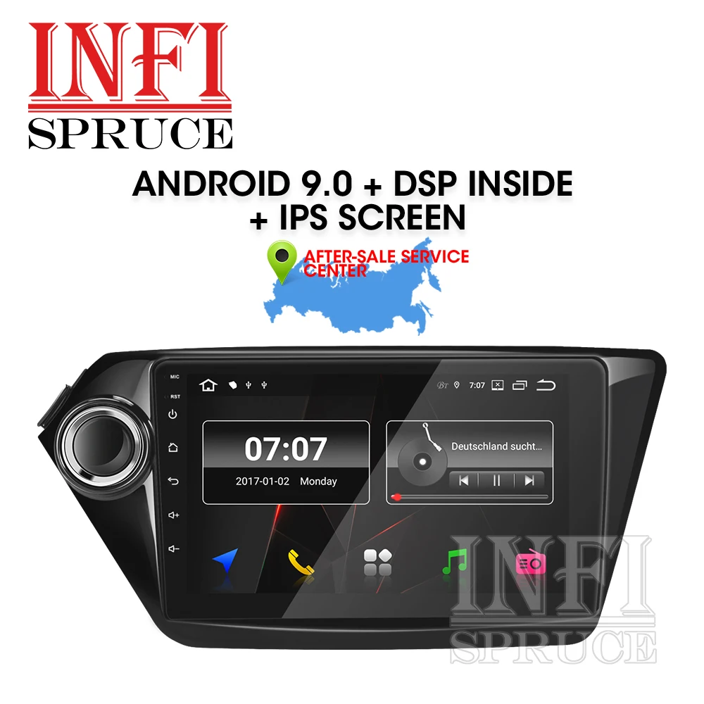 Автомагнитола с dvd-плеером GPS-навигацией на Android 9 0 для Kia K2 RIO 2010-2015 монитором 1024*600