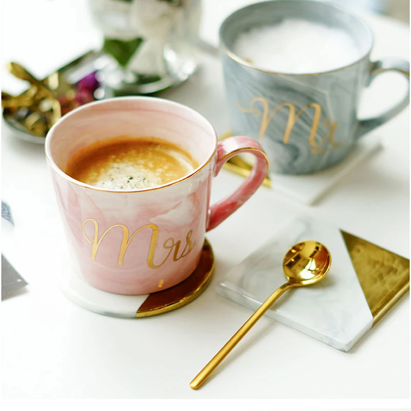 Мраморные керамические кружки с золотым покрытием подарок для влюбленных пар