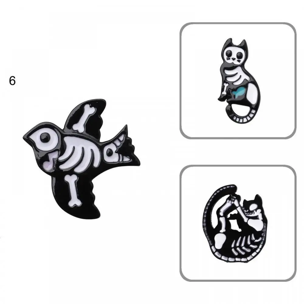 

Unisex Retro Bird Cat Skeleton Enamel Brooch Pin Badge Denim Jacket Collar Badge