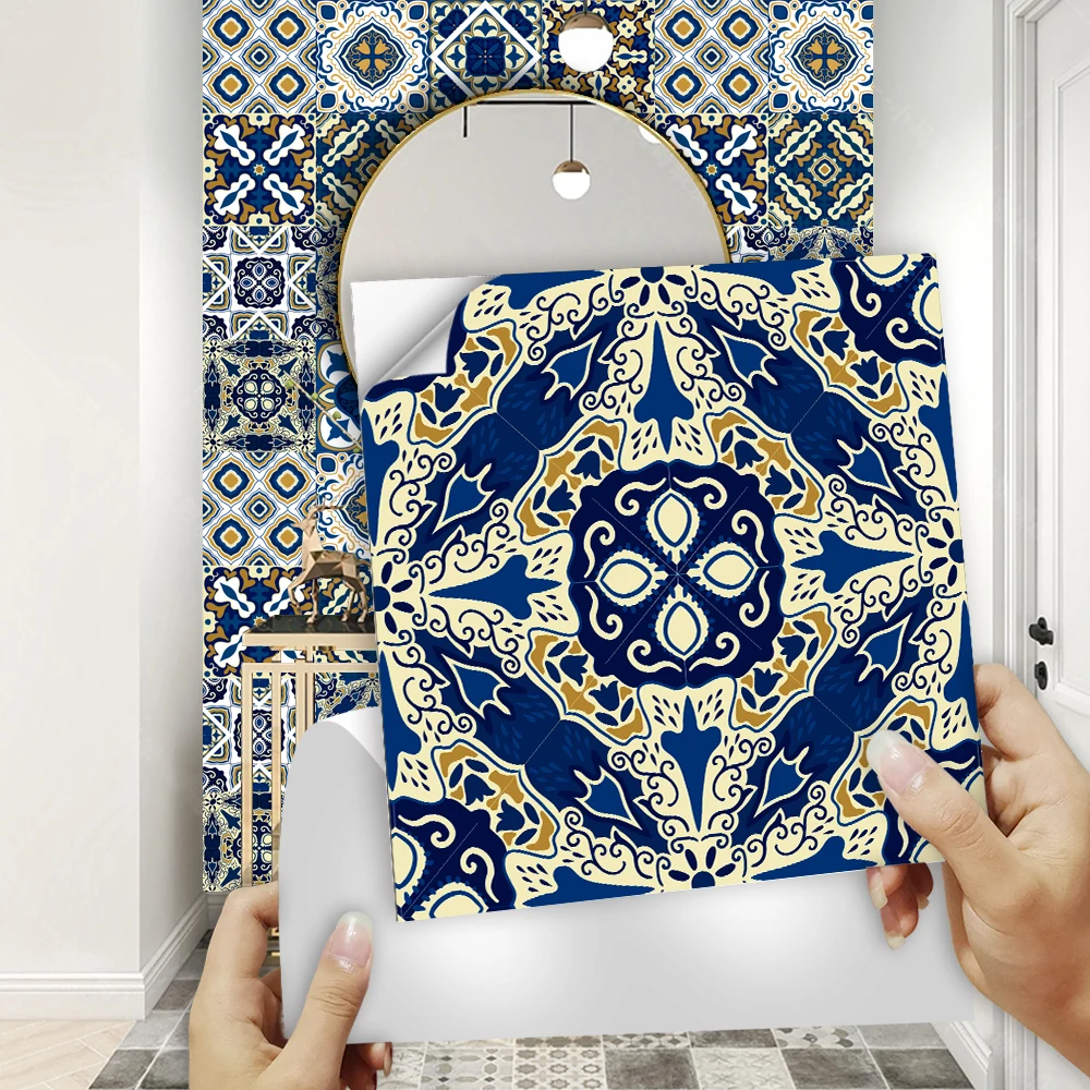 16pcs/set Moroccan Tiles Wall Sticker Kitchen Backsplash Wardrobe Bathroom Waterproof Peel & Stick Bright Film Art Decals - купить по