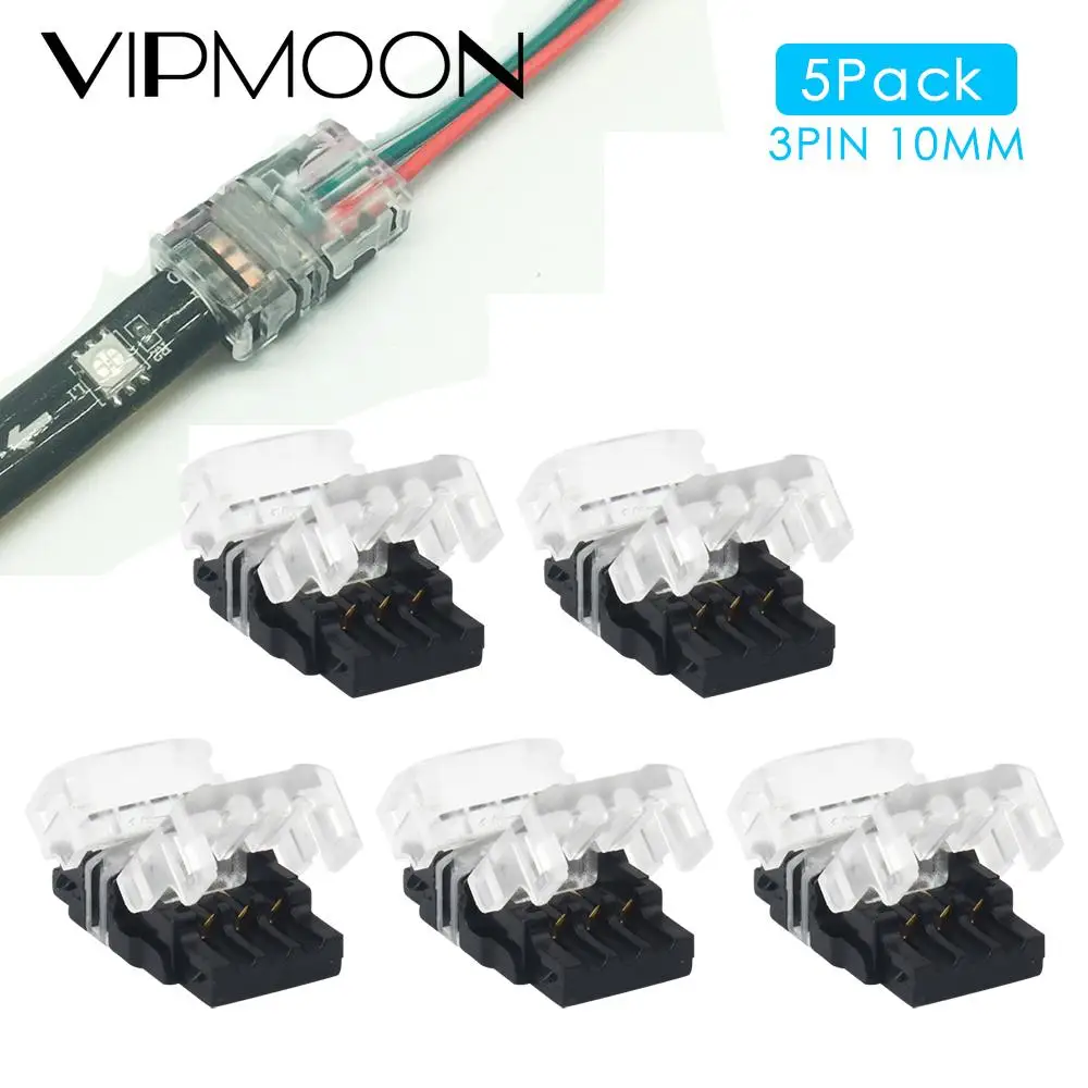 

5pcs/lot 3pin 10mm LED Strip Connector for 3528 5050 led Strip to Wire/Strip Connection IP65 IP20 Use Terminals