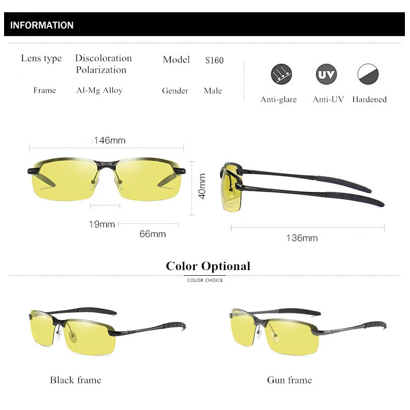 Polarized Photochromic Outdoor Driver Sunglasses for Men & Women,Anti Glare UV400 Protection for Day & Night Driving Sun Glasses