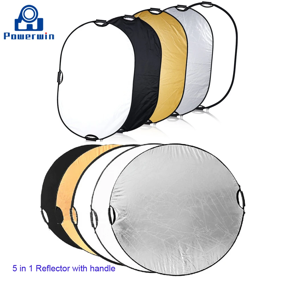 Powerwin 5 in 1 Reflector 60cm with Handle Portable Collapsible Disc DSLR Camera Flash Studio Video Light Stand Softbox Diffuser |
