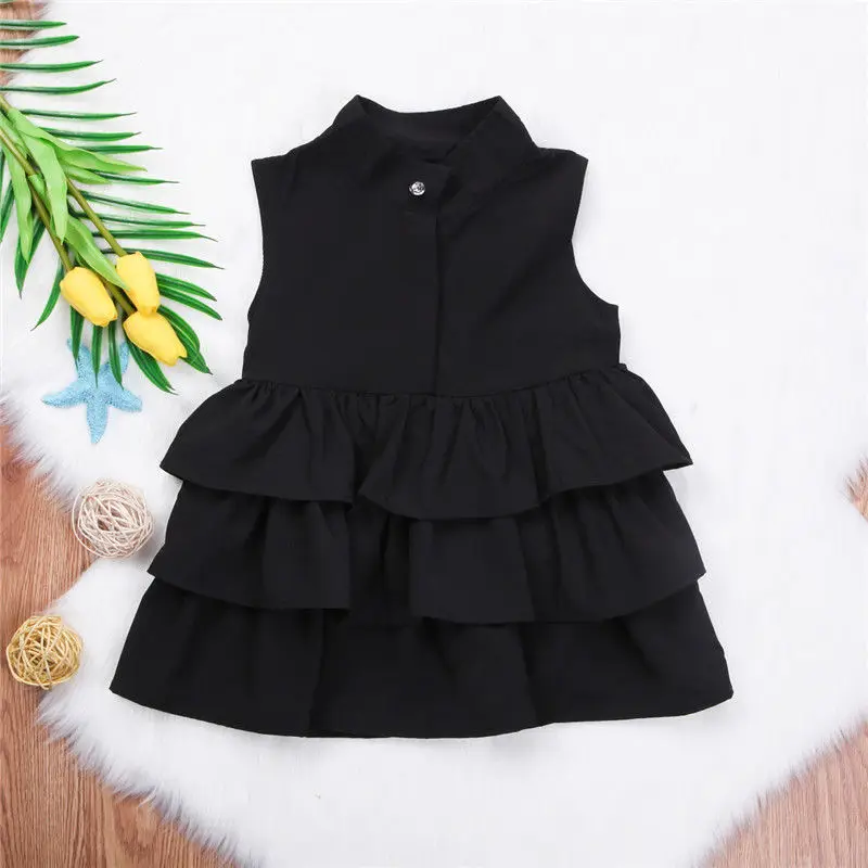 Girls Summer Dress Kids Black Green Ball Gown Party Dresses Baby Girl Sleeveless O Neck Cake Ruffled Tutu Bubble 2-6 Years | Детская