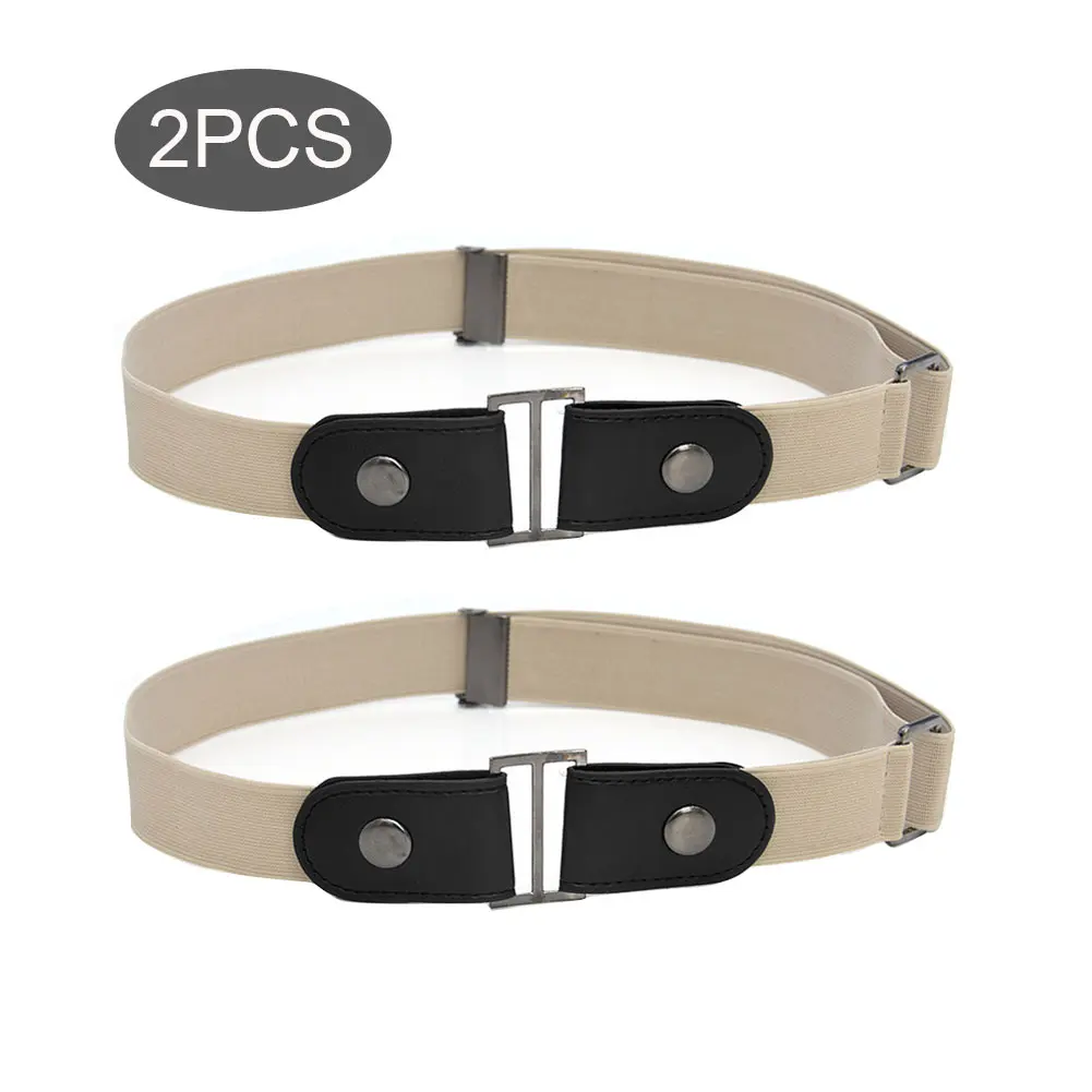 

2pcs Women Men Lightweight Invisible Belt No Buckle Waist Artificial Leather Fashion Elastic Gift Pants For Jeans Daily Stretch