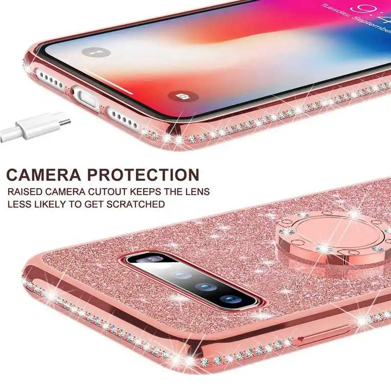 Блестящий чехол с кольцом для Samsung Galaxy S10 из мягкого ТПУ блестками S8 S9 Plus S10e A10 A20 A20E