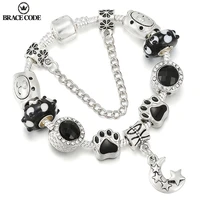 brace code bracelet black beads charm with stars and moon pendants diy fashion cute puppy footprint beads beaded fine bracelets