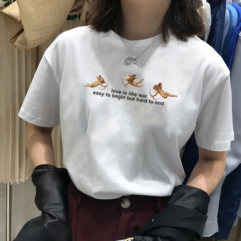 

Starqueen-JBH Love is like war футболка с изображением ангела Tumblr с принтом ангела, белая женская футболка, графическая одежда Tumblr