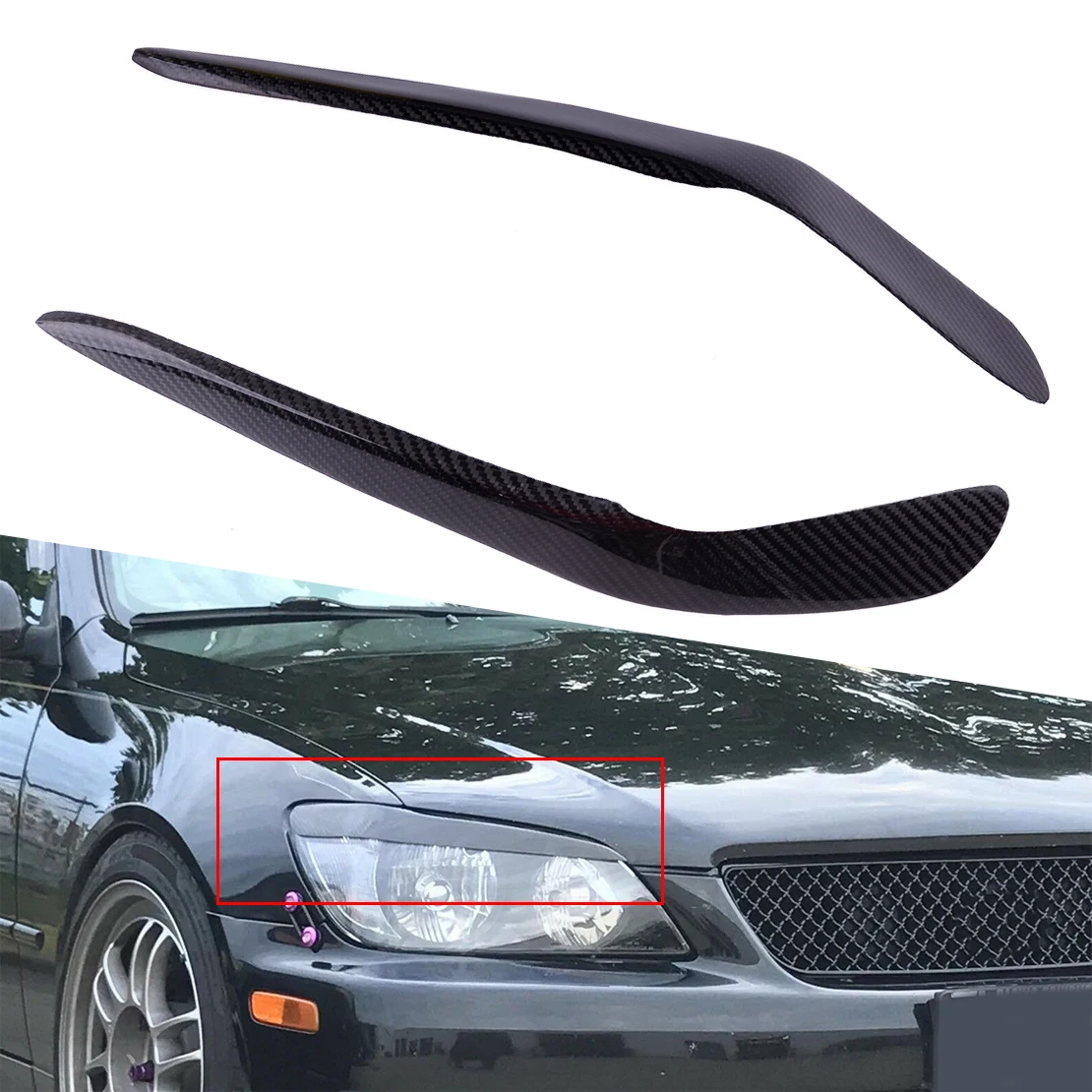 

1Pair Carbon Fiber Headlight Eyelid Eyebrow Fit for Lexus IS200 IS300 Toyota Altezza XE10 1998-2000 2001 2002 2003 2004 2005