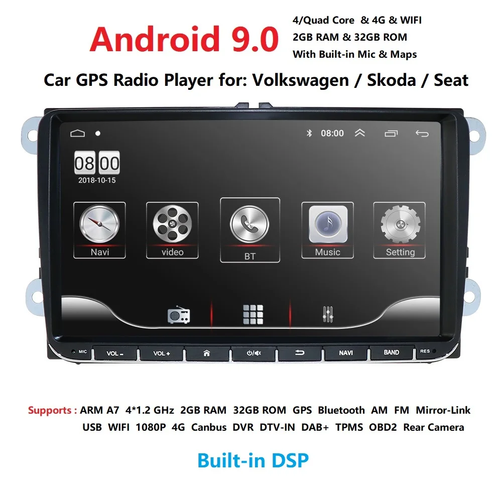 Новинка! " Android 9,0 автомобильный gps-навигатор для VW Volkswagen SKODA GOLF 5 Golf 6 POLO PASSAT B5 B6 JETTA TIGUAN Mirror Link dvr dash