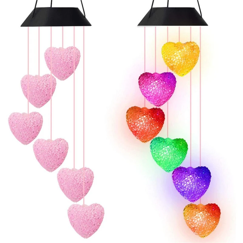 

Solar Color Changing LED Heart Shape Wind Chimes Home Garden Hanging Ornament Butterfly Light Lamp For Balcony Outdoor Decor