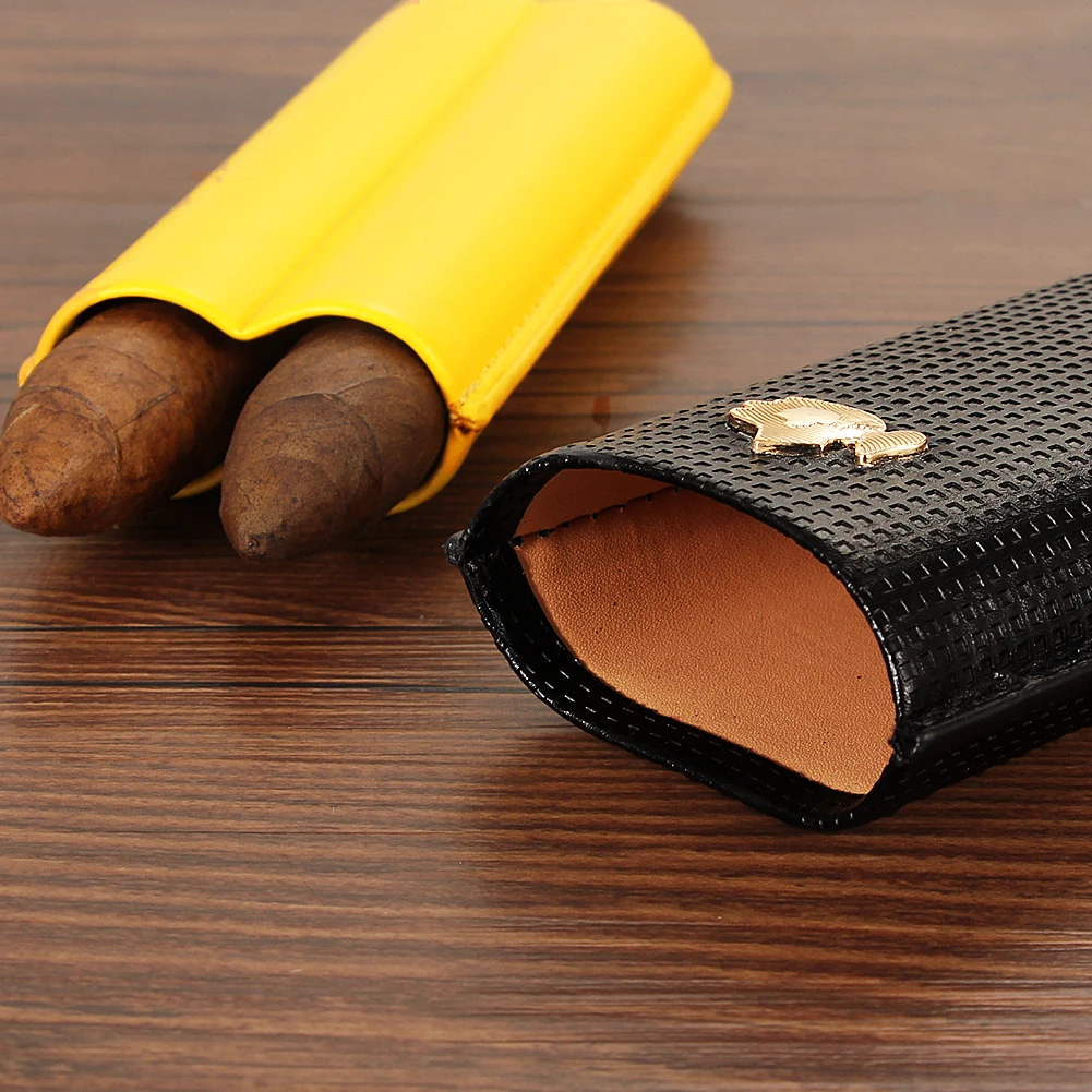 

Portable Pocket Cigar Case COHIBA Humidor Box Leather Travel Cigar Humidor Case 2 Tube Cigar Holder Accessories Gift Box