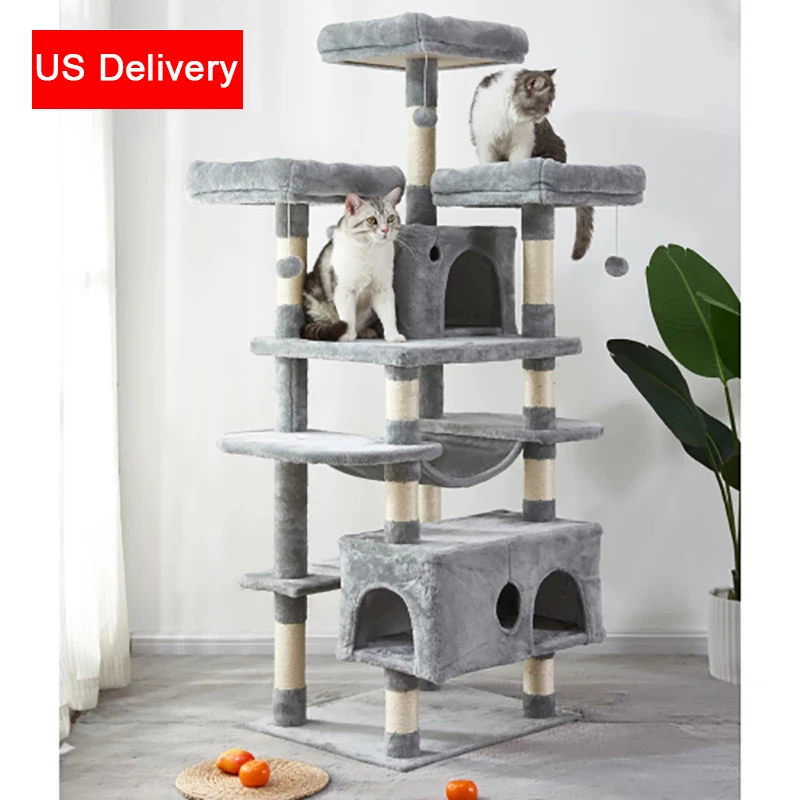 

Большое дерево для кошек с сизальными когтеточками, домики-гамаки, кошачья башня, мебель для кошек, игровой центр для котят