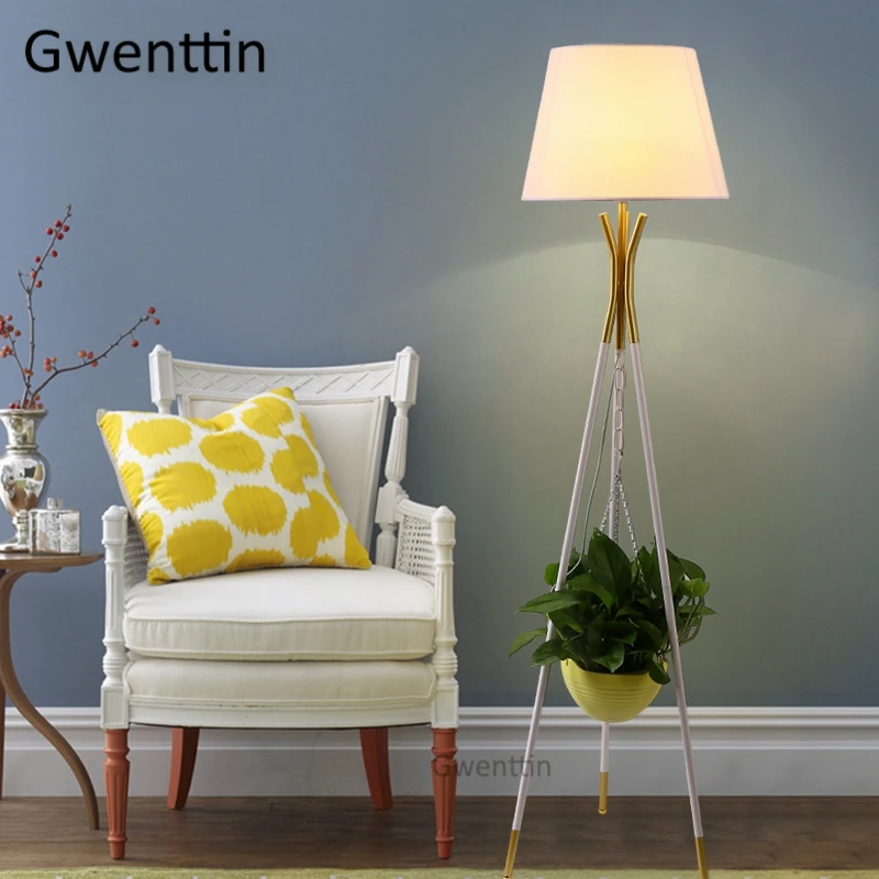 Скандинавский Золотой штатив Современные Напольные лампы Led стоячая лампа ткань