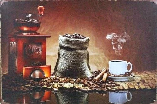 

Coffee Beans Grinder Espresso Latte Cappuccino Kitchen Metal Plaque Sign