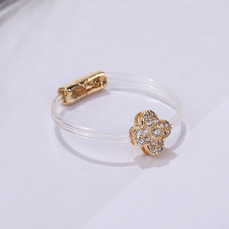 

Sweet ring ladies fashion invisible transparent line brass flower ring zircon jewelry daily life Valentine's day girlfriend gift