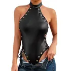 Эротическое кожаное нижнее белье размера плюс, эротическое латексное нижнее белье с заклепками и открытой спиной, эротические костюмы Тедди