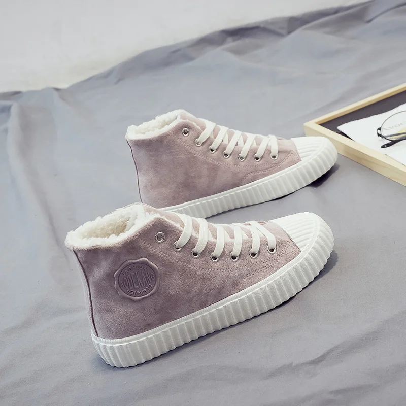 Женские зимние кроссовки теплая Вулканизированная подошва плюшевые