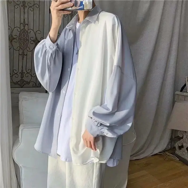 

High Sense of Cold Wind Shirt Male Design Sense Niche Trend Loose Stitching Long-sleeved Ins Hong Kong Style Couple Shirt