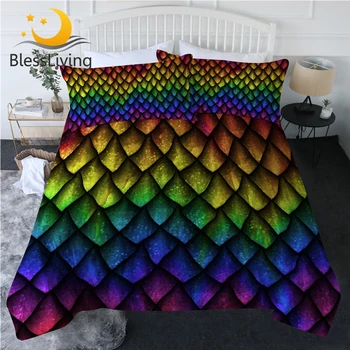 BlessLiving Dragon Scales Summer Quilt Set Reptile Skin Cool Blanket Colorful Bedding Animal Bedspreads Warm Colchas Dropship 1