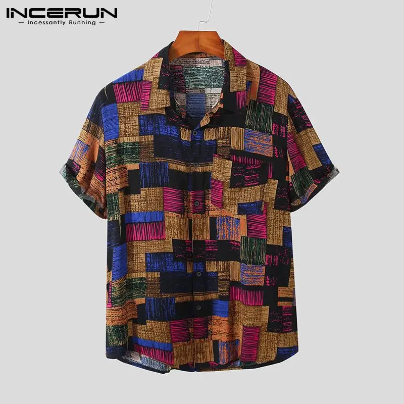 

Мужская рубашка в винтажном стиле с принтом с лацканами из хлопка и короткими рукавами в уличном стиле повседневные Гавайские рубашки для м...