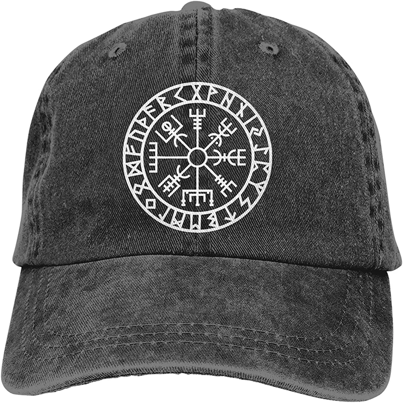 

Viking Symbol Nordic Compass Womens Mans Cap Washed Vintage Cowboy Hat Baseball Cap