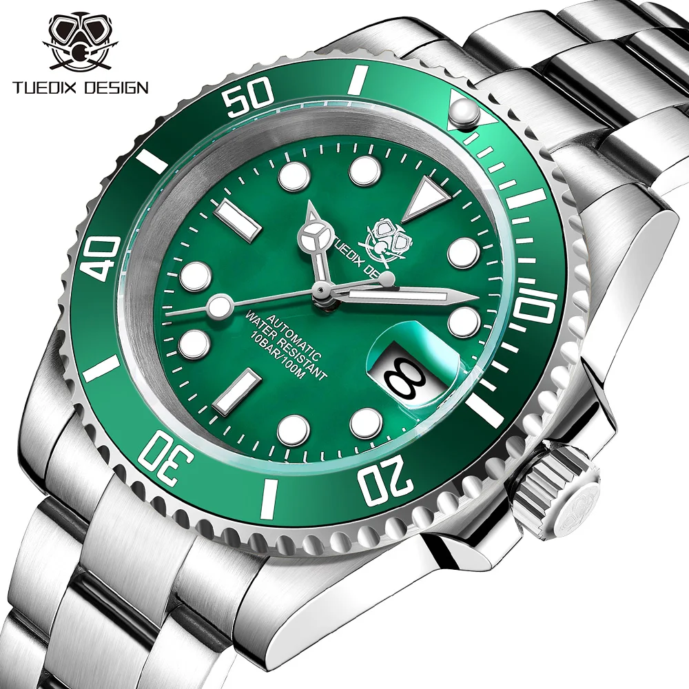 

NH35/NH35A Diver Männer Uhr Automatische Mechanische Armbanduhr Wasser Gespenst Grün Stahl Uhr 100M Wasserdichte Top Sapphire