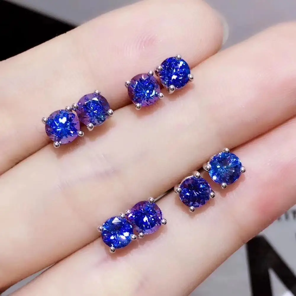 

Elegant lovely delicate Small natural 4*4mm blue tanzanite stud earrings 925 silver Natural gemstone earring girl jewelry gift