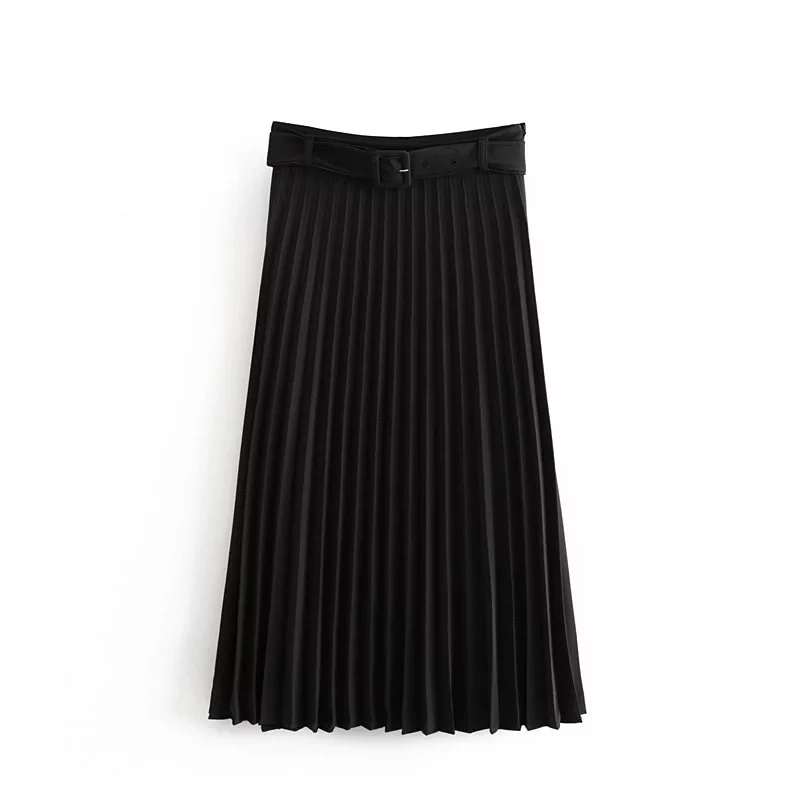 Увядшая зимняя миди юбка женская английская Офисная Леди Пояса Высокая талия плиссированные черные faldas mujer moda длинные юбки женские - Цвет: Черный