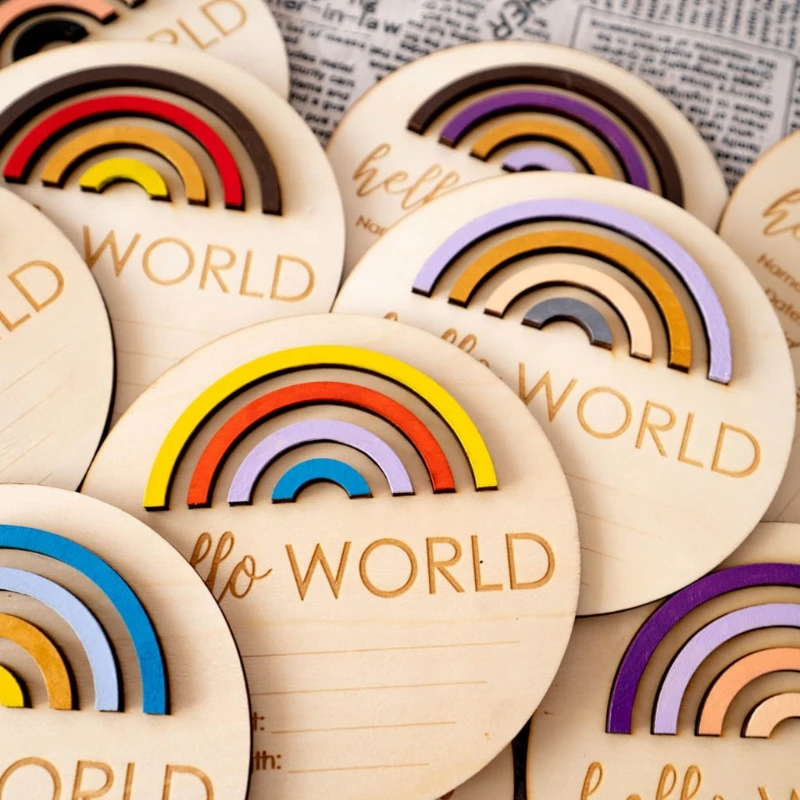

Wooden Rainbow Milestone Cards Growth Commemorate Baby Birth Monthly Recording Card Newborn Infants Shower Gifts