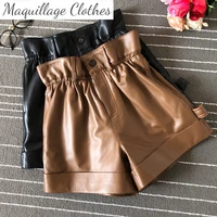 2021 spring autumn fashion womens high quality high rise leather pants genuine leather loose wide leg pants b716