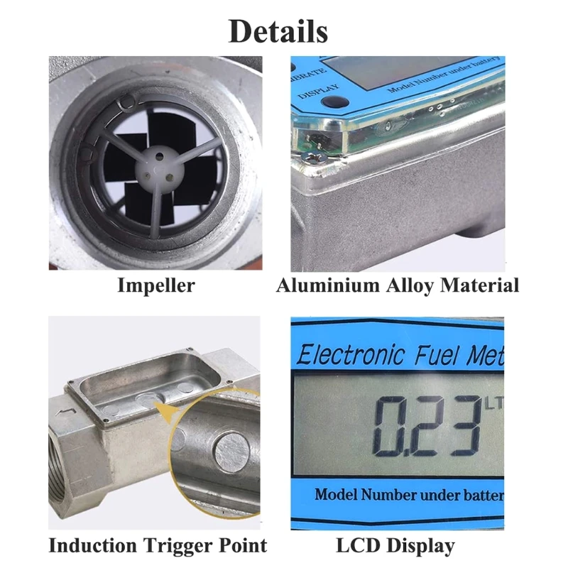 

Electronic Digital Flowmeter Liquid Water Turbine Flow Meter Fuel Oil Flowmeter 1.5 Inches 10-100gpm 38-380L/Min
