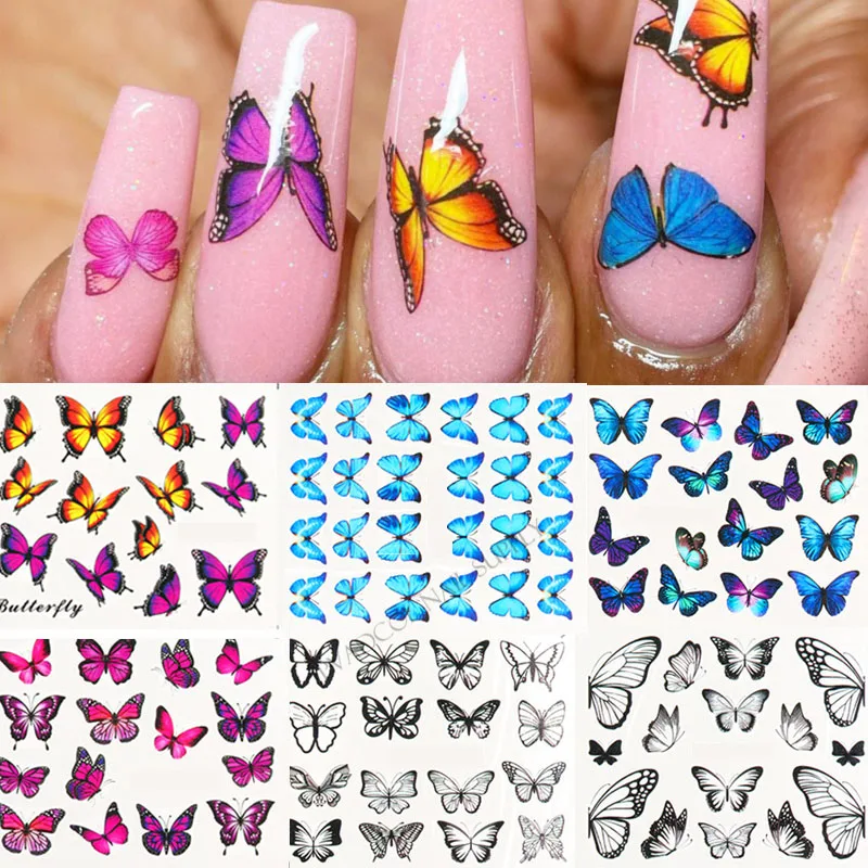 Наклейки для ногтей с бабочками переводные наклейки ногтевого дизайна фольга
