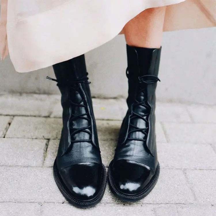 

Women Vintage Mid Calf Boots Women's PU Leather Fashion Lace Up Ladies Comfort Woman Shoes Boots Casual Female Footwear 2000