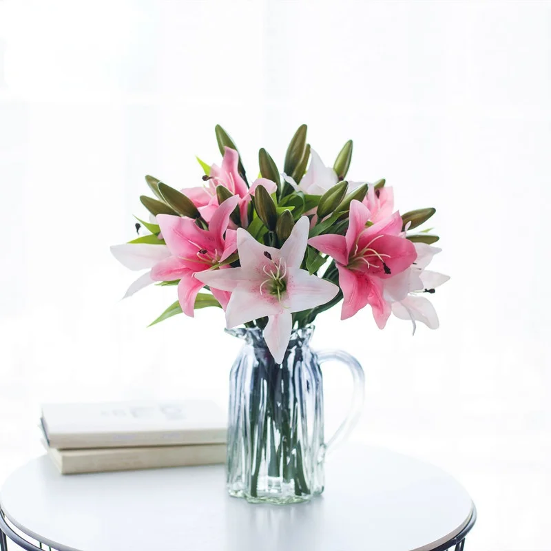 

6Pcs Artificial Flowers Lily Latex High Quality Beauty Forever Wedding Flowers Artificiales Para Decoracion