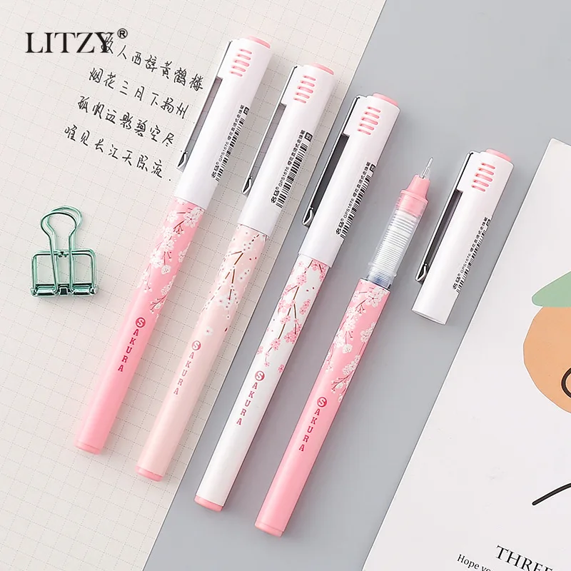 Милые прямые жидкие гелевые ручки LITZY с Сакурой 4 шт. 0 5 мм ручка для подписи