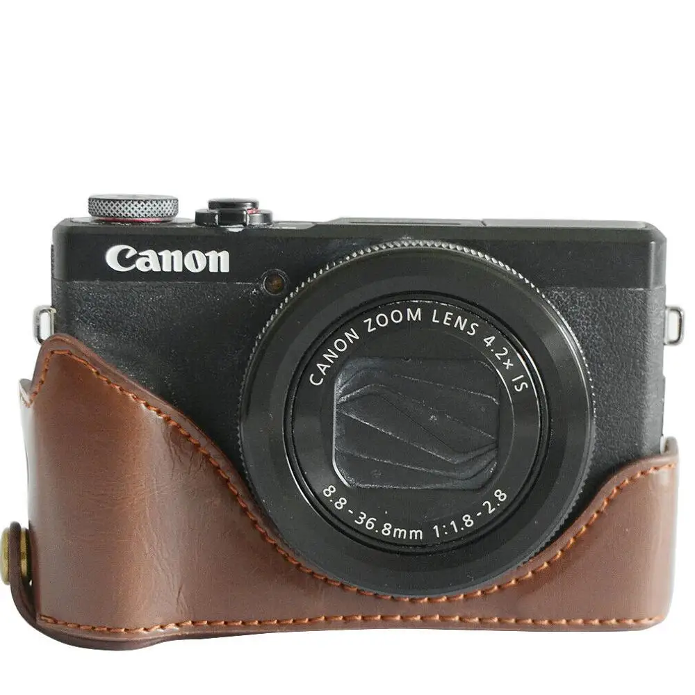 Ретро PU кожаный чехол для камеры, жесткий чехол для Canon Powershot G7 X G7X Mark II III(G7XII xxiii) mark2 mark3 G7X2 G7X3 - Цвет: coffee half case