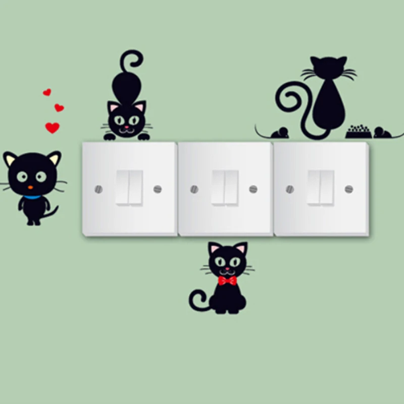 DIY Creative Black Cat Love Cartoon Removable Switch Stickers Decal Socket Paste PVC Wall Sticker Home Decor | Дом и сад