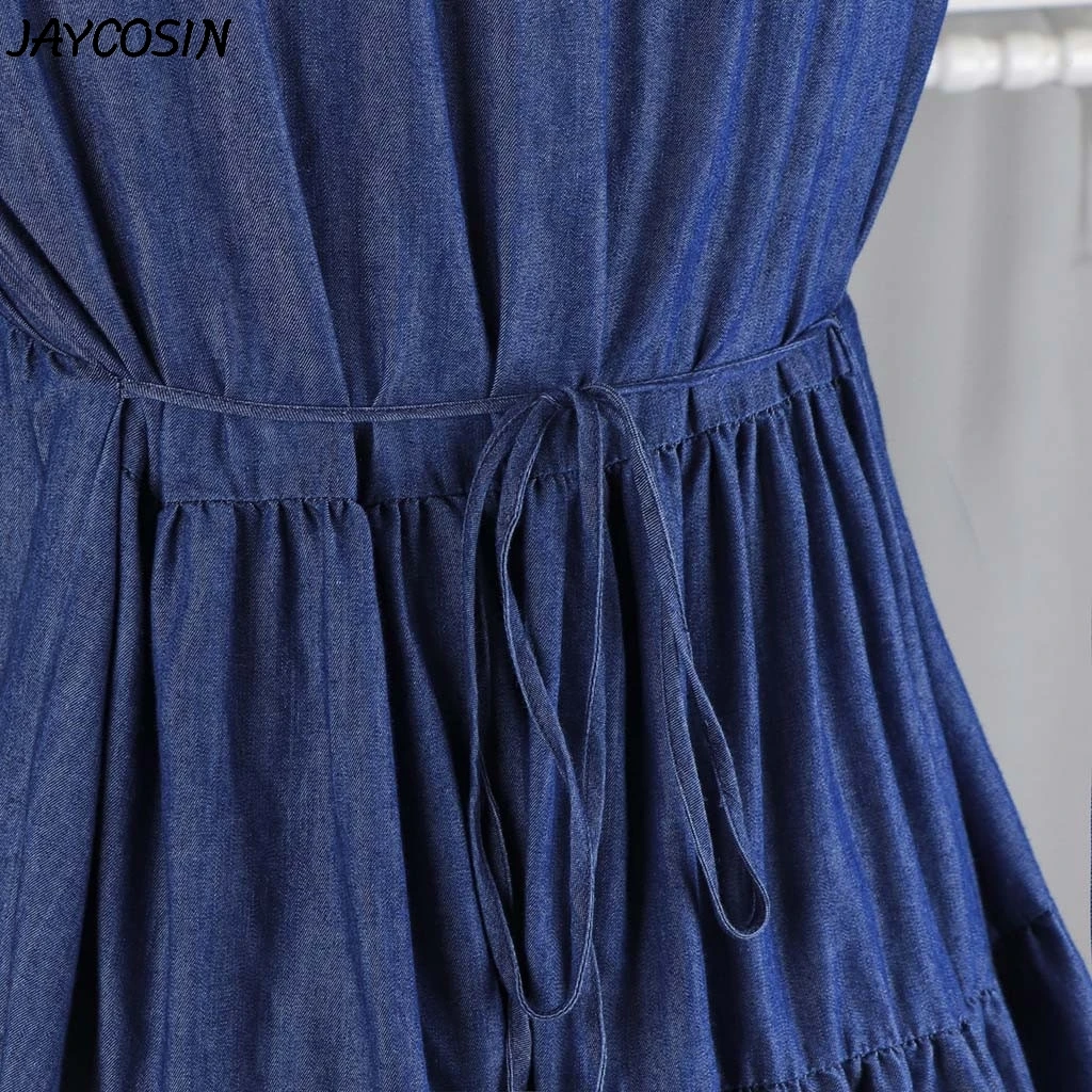 JAYCOSIN женское джинсовое платье летнее Повседневное без рукавов с пуговицами и