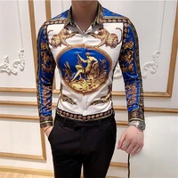 large size 6xl mens shirt fashion club clothing mens brand designer floral print shirt slim long sleeved party shirt